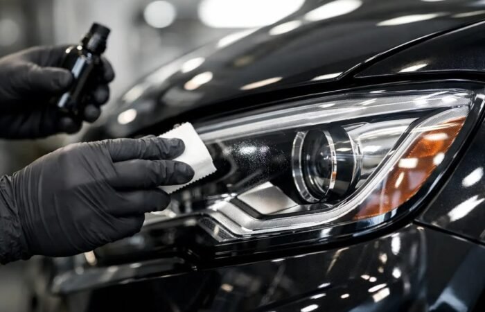 Professional Headlight Restoration Toms River NJ service improving oxidized headlights on a vehicle.